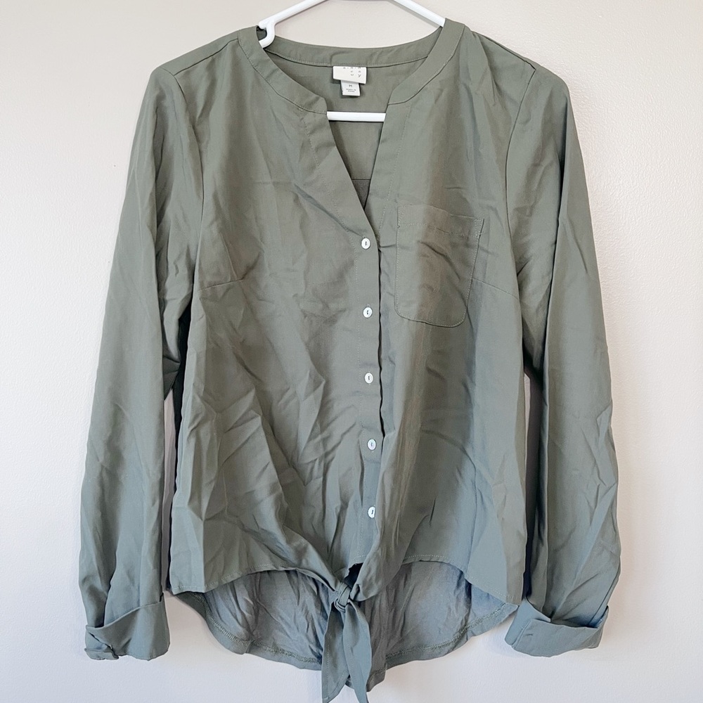 A New Day Olive Long Sleeve Blouse
